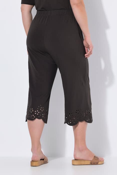 Pantalon capri, dentelle, ourlet évasé, coton bio