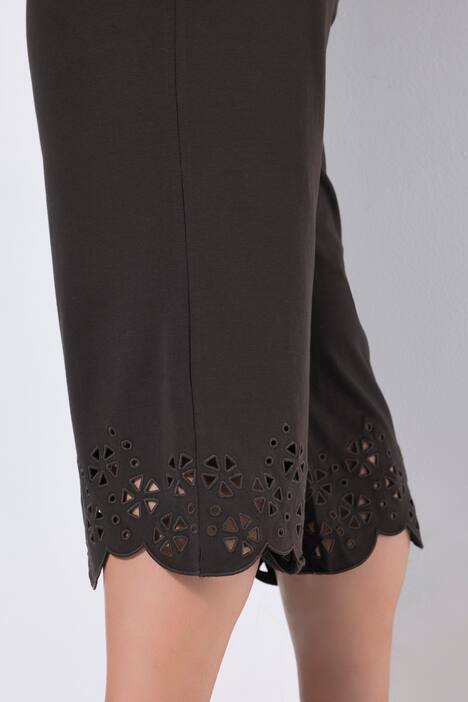 Pantalon capri, dentelle, ourlet évasé, coton bio