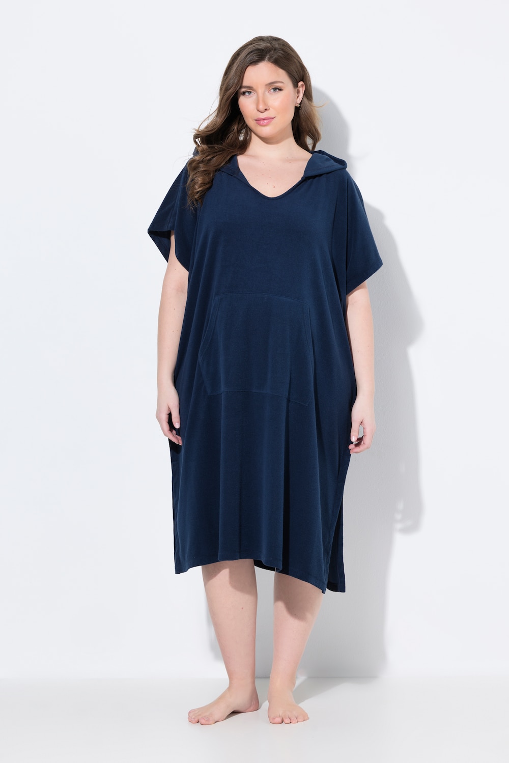 Große Größen Bellieva Frottee-Poncho, Damen, blau, Größe: 1=42-48, Baumwolle/Polyester, Ulla Popken