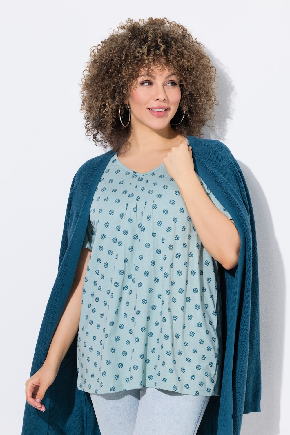T-Shirt, Biesen, A-Linie, V-Ausschnitt, Halbarm