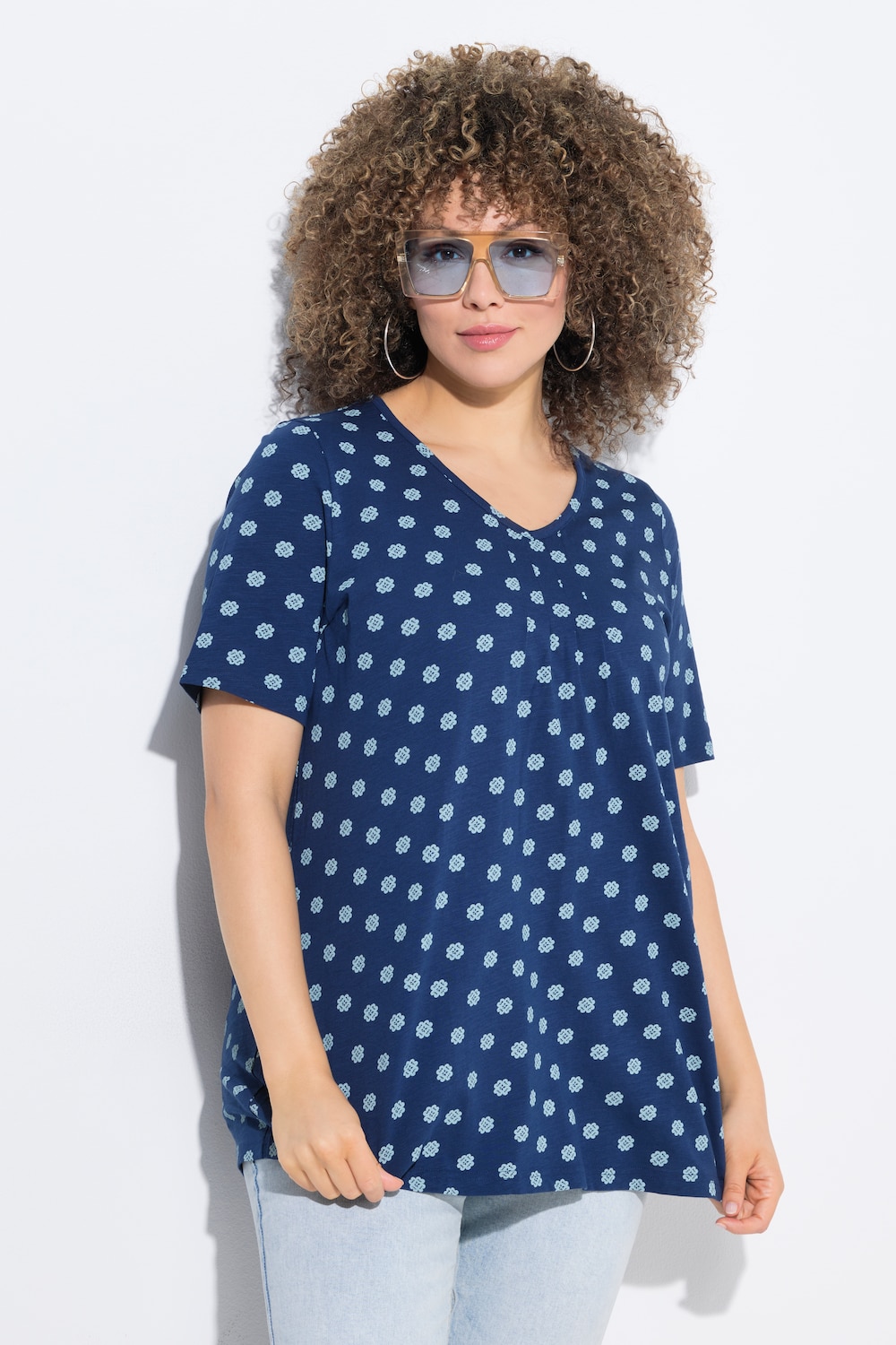 T-Shirt, Biesen, A-Linie, V-Ausschnitt, Halbarm