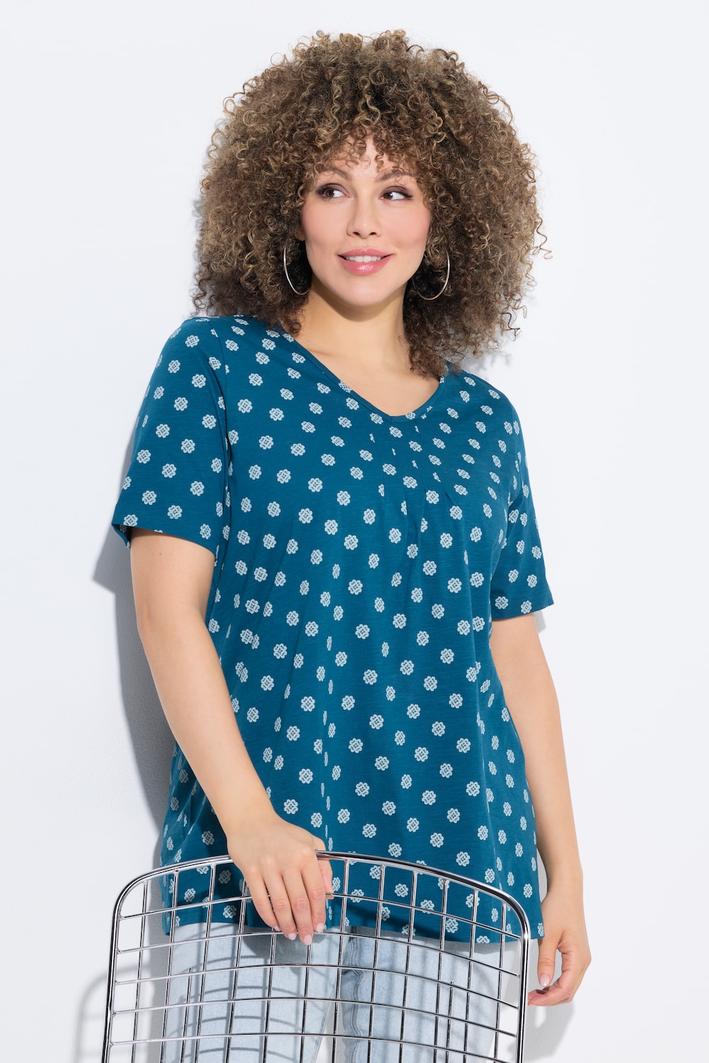 T-Shirt, Biesen, A-Linie, V-Ausschnitt, Halbarm