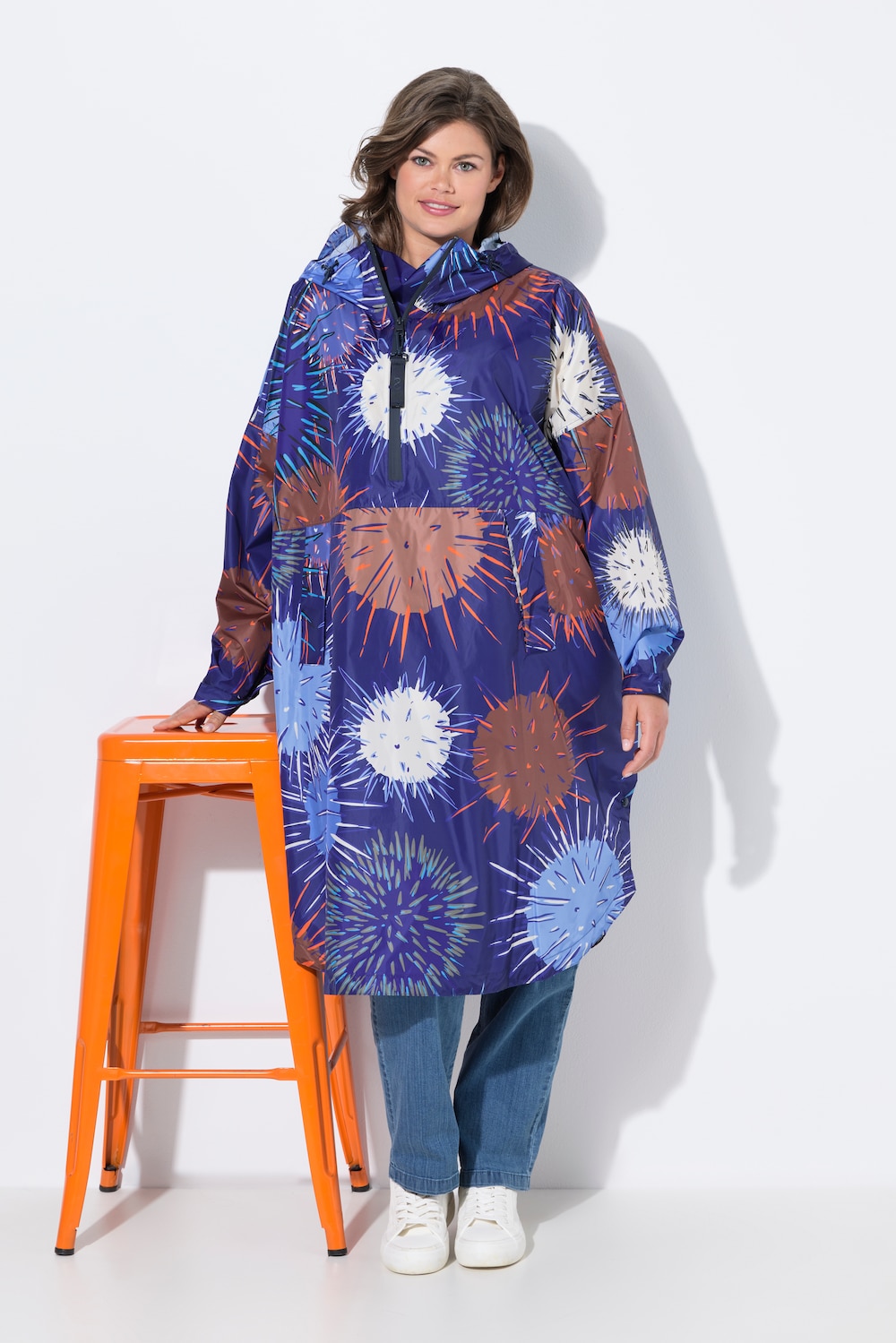 Functionele regencape, unisex, print, capuchon