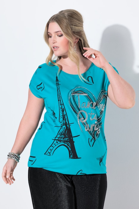 T-Shirt, Komfort Fit, Paris/Herz-Druck, elastischer Saum