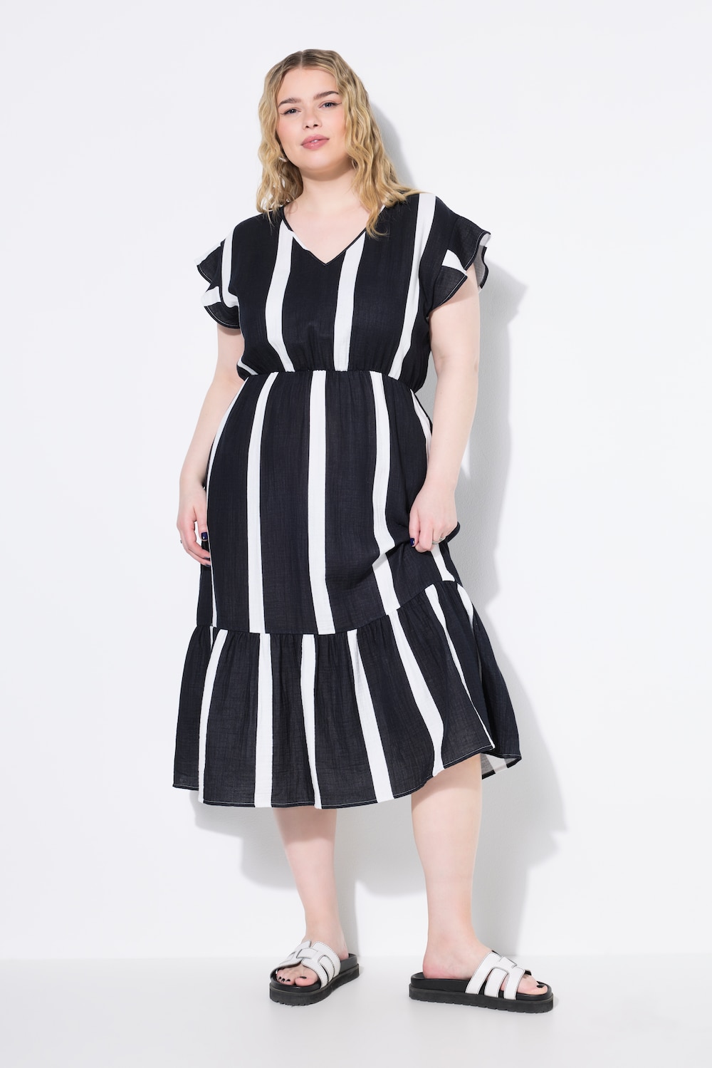 Midikleid, A-Line, Musselin, Streifen