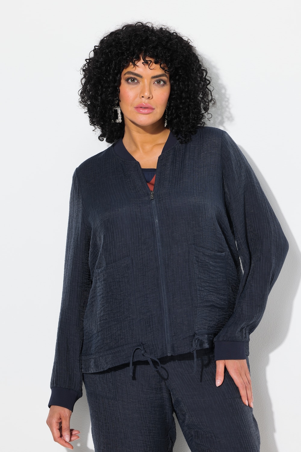 Große Größen Blouson, Damen, blau, Größe: 42/44, Baumwolle/Viskose/Synthetische Fasern, Ulla Popken