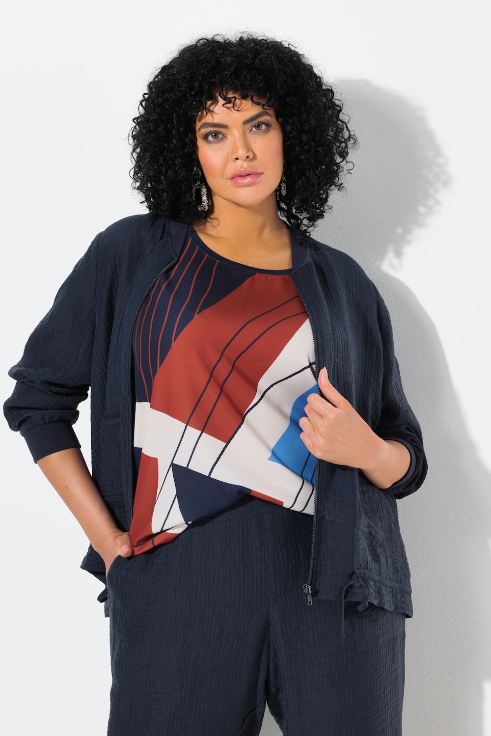 Große Größen Blouson, Damen, blau, Größe: 62/64, Baumwolle/Viskose/Synthetische Fasern, Ulla Popken