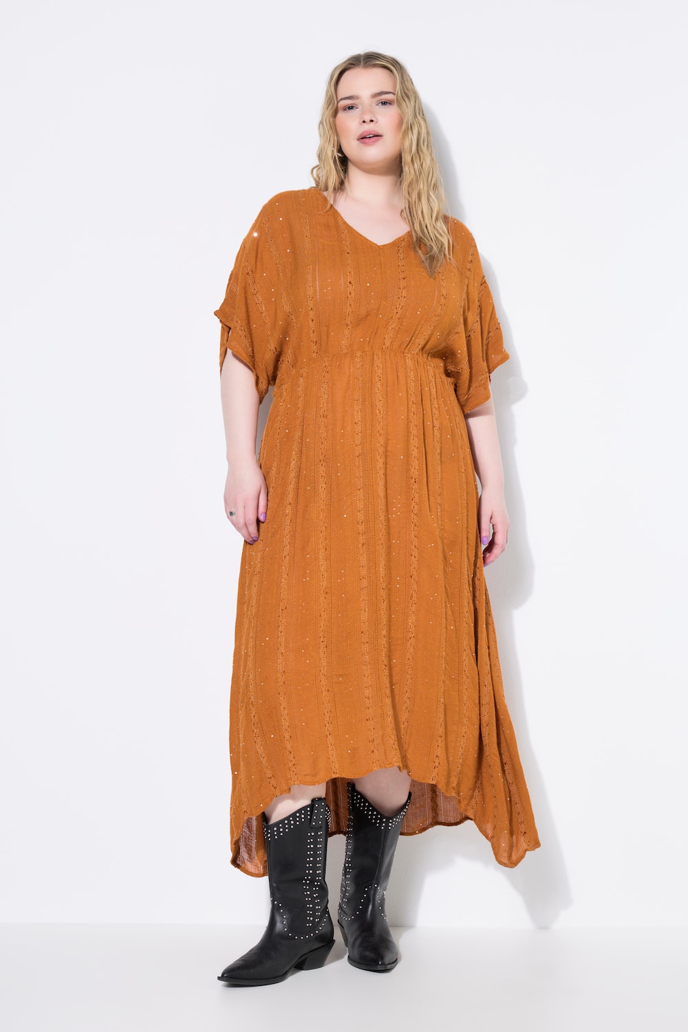 Große Größen Maxikleid, Damen, orange, Größe: 46/48, Viskose/Metallische Fasern, Studio Untold