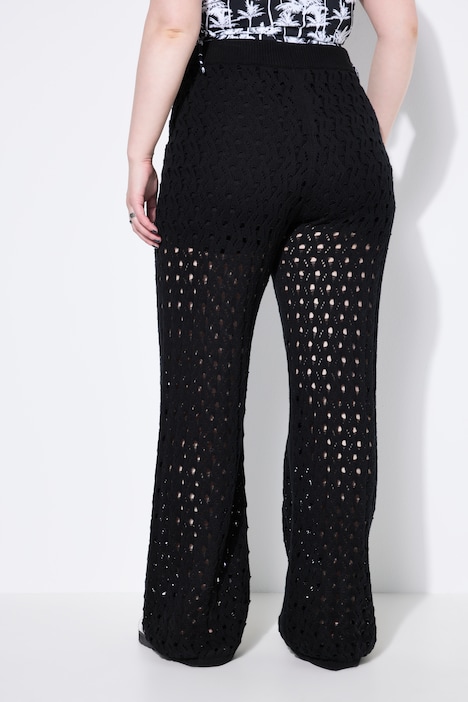 Layered Openwork Knit Elastic Waist Pants
