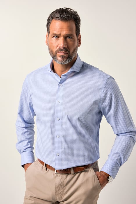 Camisa business de cuadros JP1880, manga larga, EasyCare, cuello de tiburón, corte moderno, hasta la talla 8 XL
