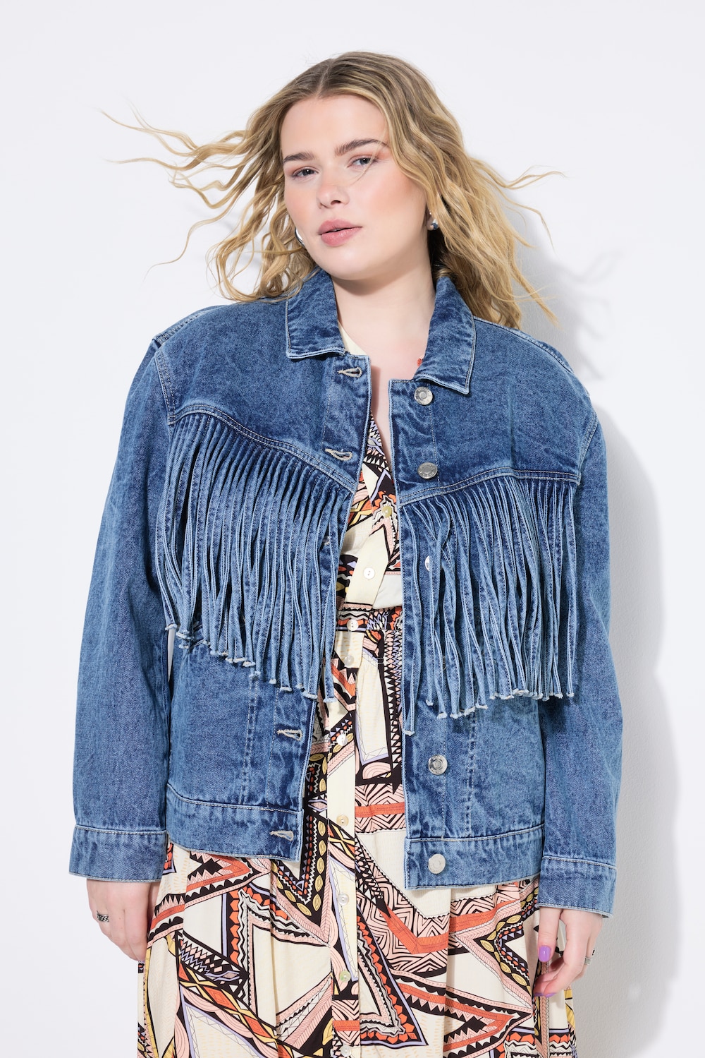 Jeansjacke, Boxy Shape, Fransen