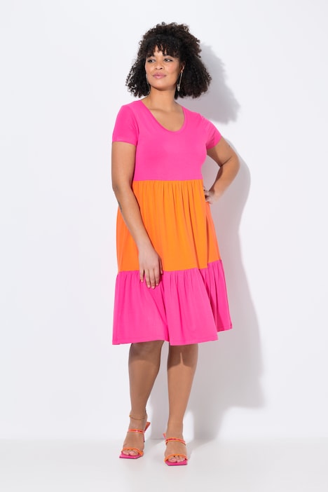 Jerseykleid, bequeme Passform, Colorblocking, Volants