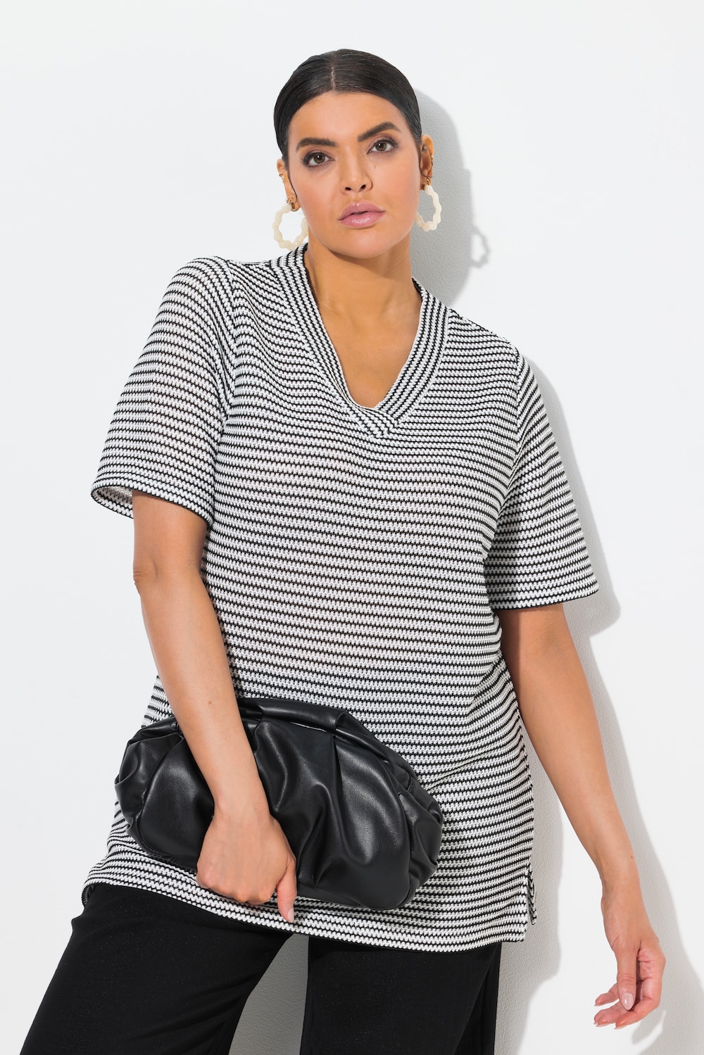 Sweatshirt, Strukturstreifen, V-Ausschnitt, Halbarm