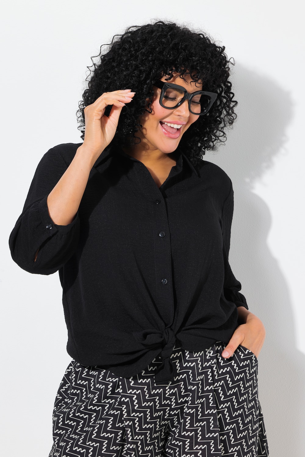 Große Größen Hemdbluse, Damen, schwarz, Größe: 50/52, Viskose/Synthetische Fasern, Ulla Popken