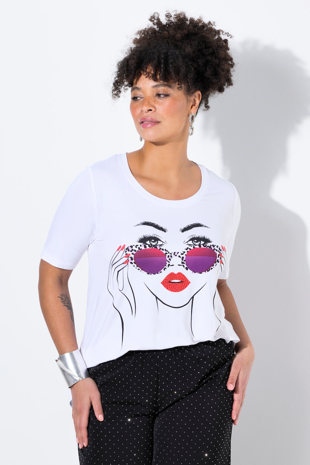 T-shirt, A-lijn, modelmotief, glittersteentjes