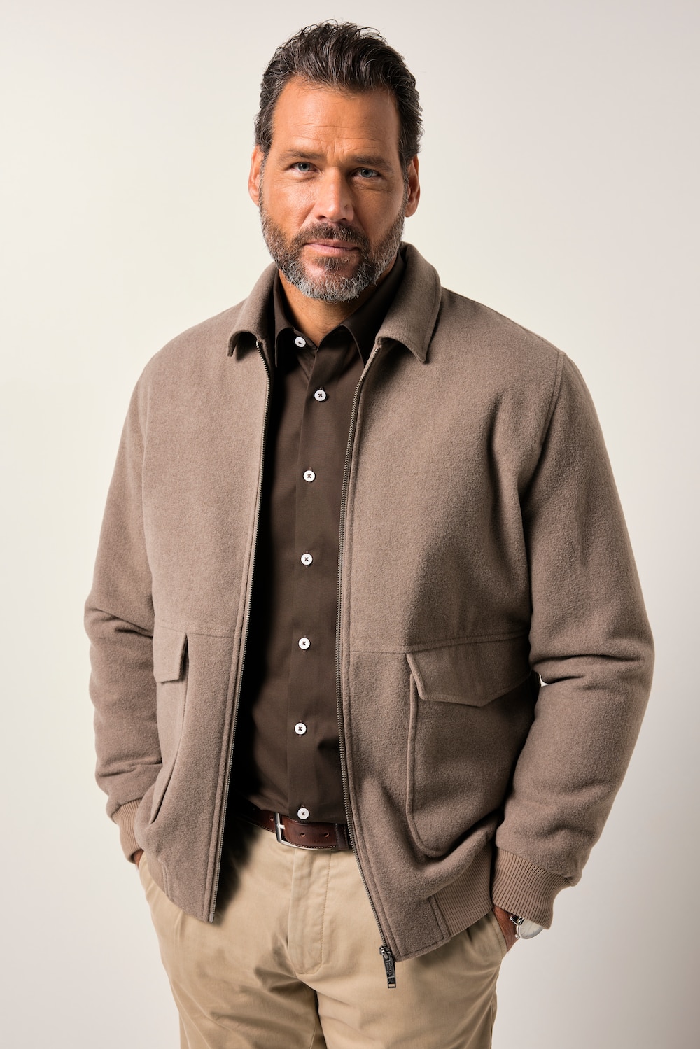 JP1880 Wollmix-Blouson, Zipper, aufgesetzte Taschen, bis 7 XL