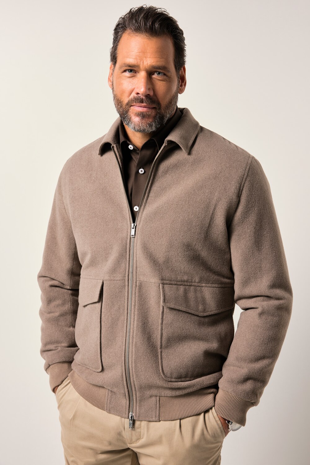 Stora storlekar Jacka i ullmix, Her, brun, storlek: 4XL, Polyester/Bomull/Ull, JP1880