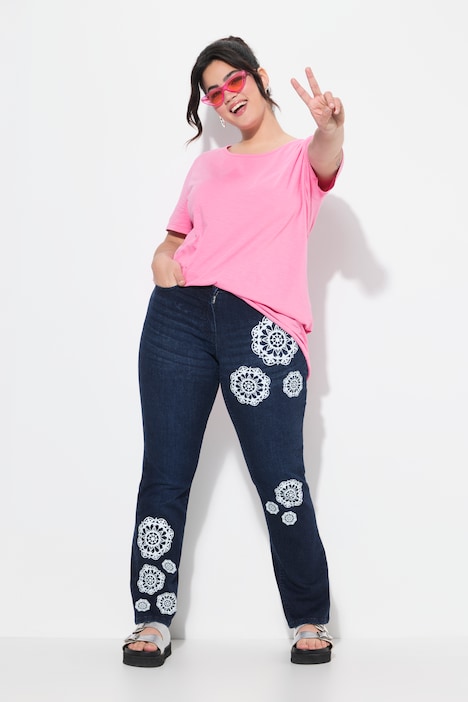 Jeans Paula, straight fit, 3D-bloemenprint