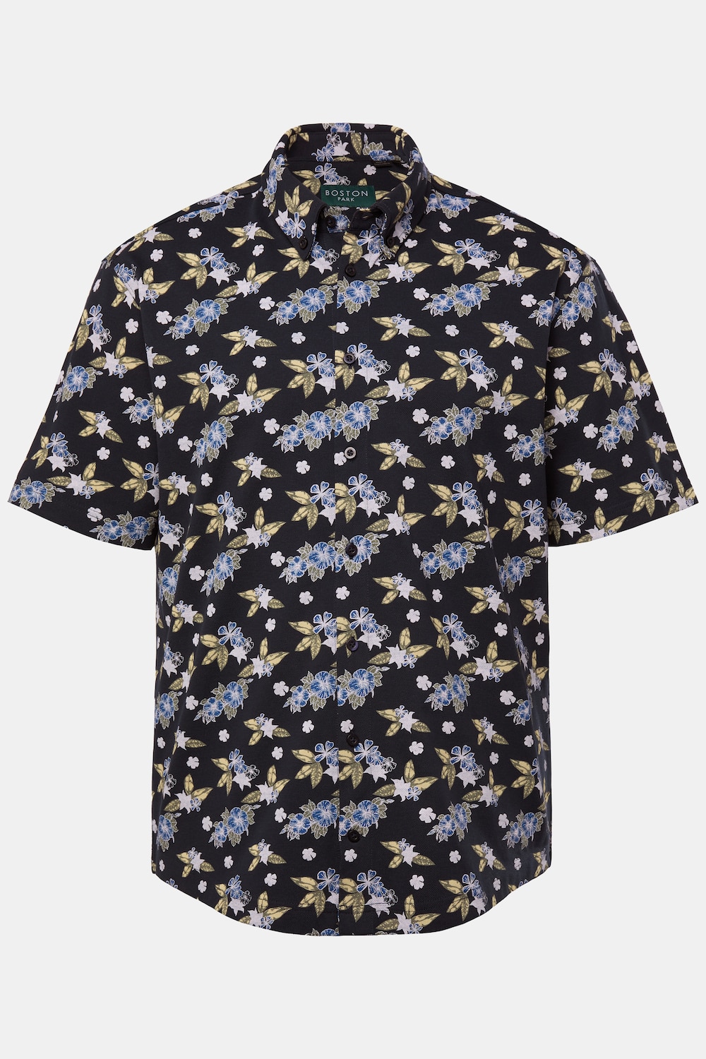 Boston Park piqué-skjorte, korte ærmer, allover-print, buttondown-krave, moderne pasform, op til str. 8XL