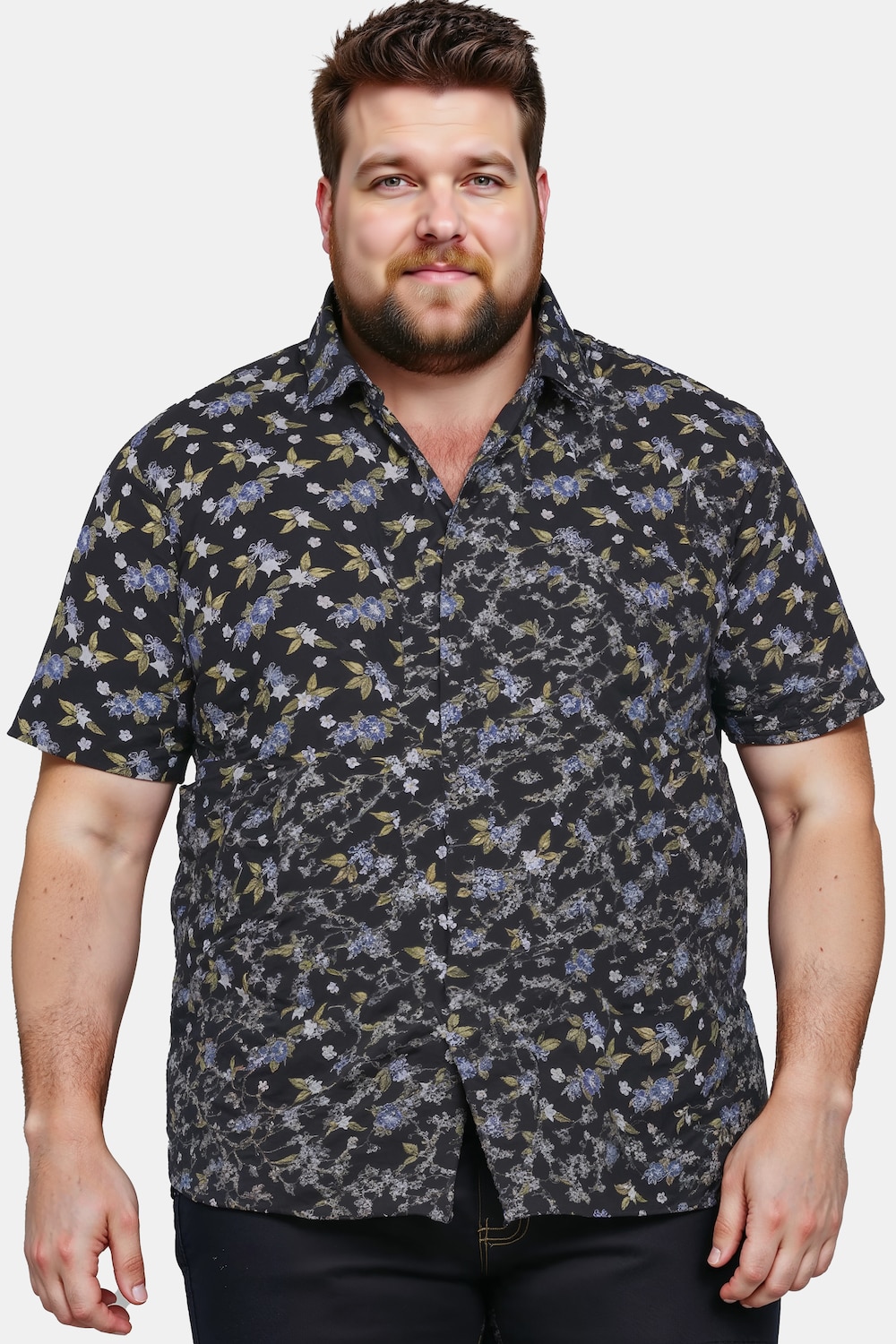 Boston Park Piqué-Hemd, Halbarm, Alloverprint, Buttondown-Kragen, Modern Fit, bis 8 XL