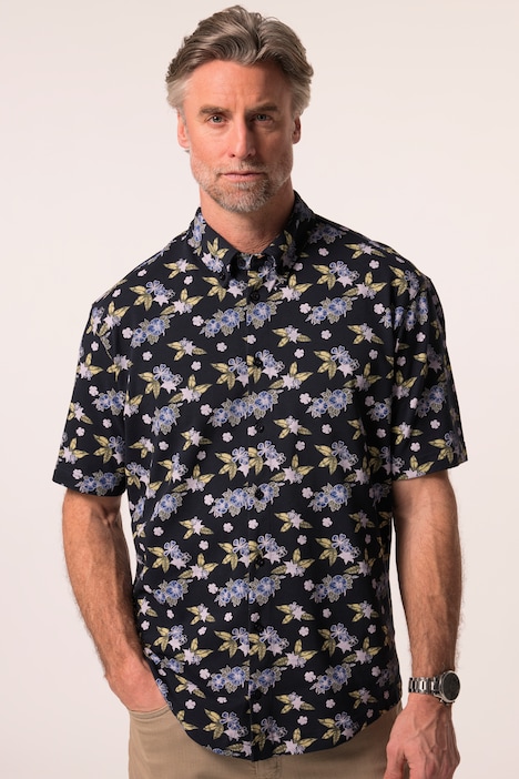Chemise en piqué Boston Park, manches courtes et col à pointes boutonnées, imprimé all-over, coupe Modern Fit - jusqu'au 8 XL
