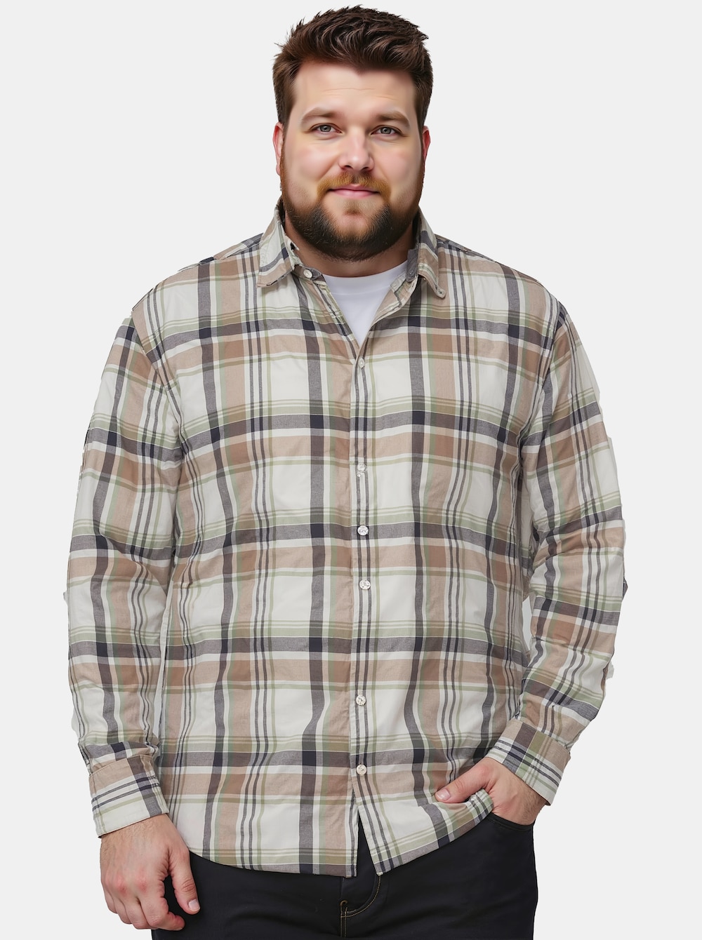 Boston Park Leinenmix-Karohemd, Langarm, Kentkragen, Comfort Fit, bis 8 XL