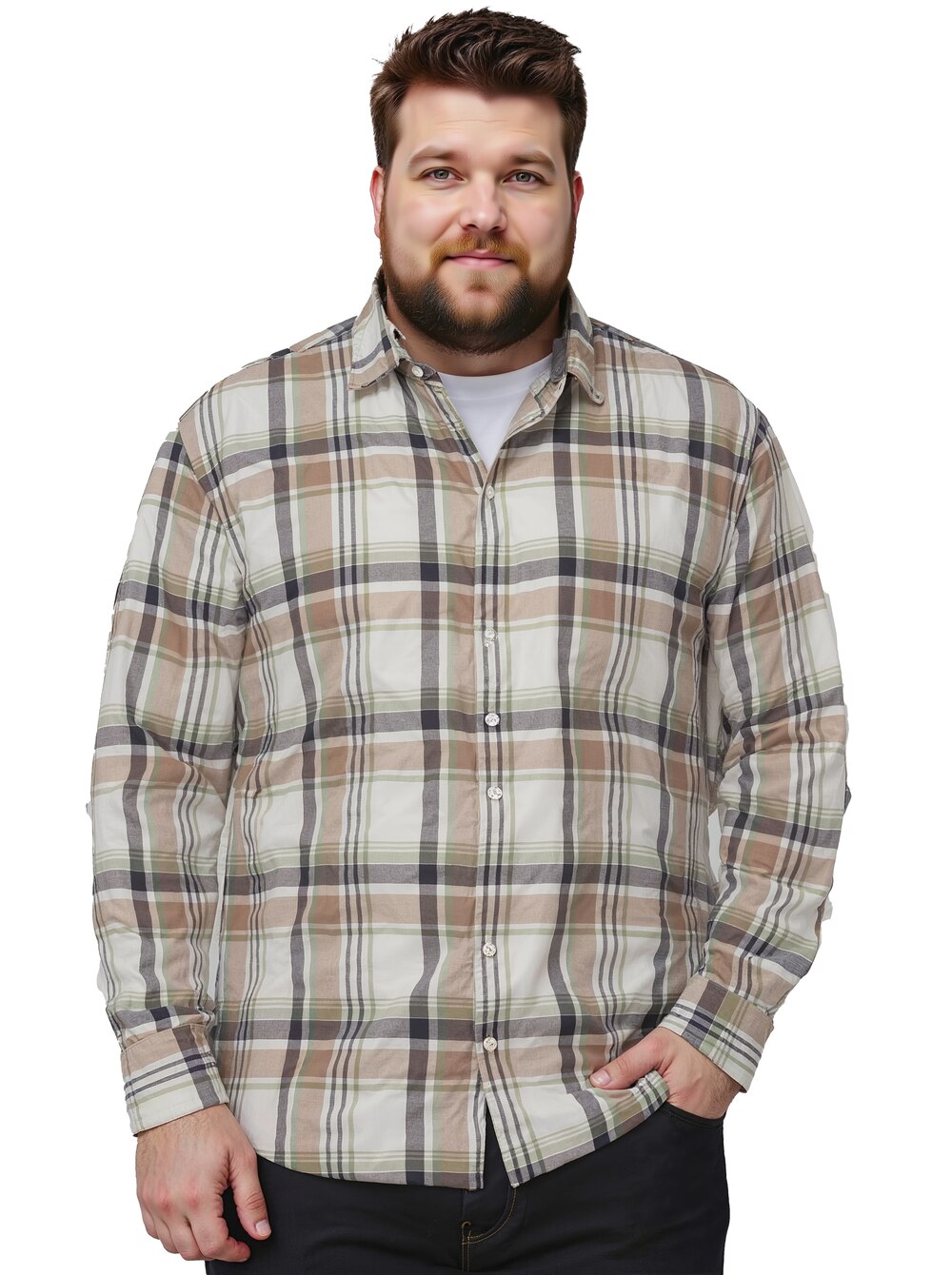 Stora storlekar Rutig skjorta i linnemix, Her, grön, storlek: 5XL, Bomull, Boston Park