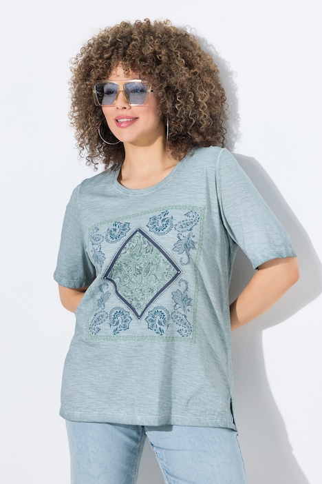 Ulla Popken T-Shirt Donna Taglio Svasato Con Design Mandala – Scollo Girocollo E Mezze Maniche – Morbido Jersey – Modello 838774