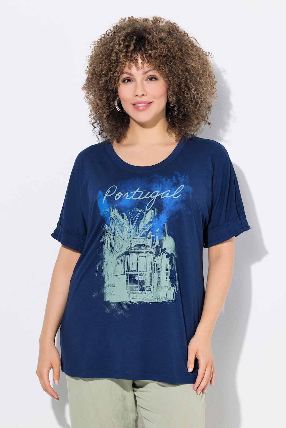 Große Größen T-Shirt, Damen, blau, Größe: 50/52, Baumwolle/Synthetische Fasern, Ulla Popken