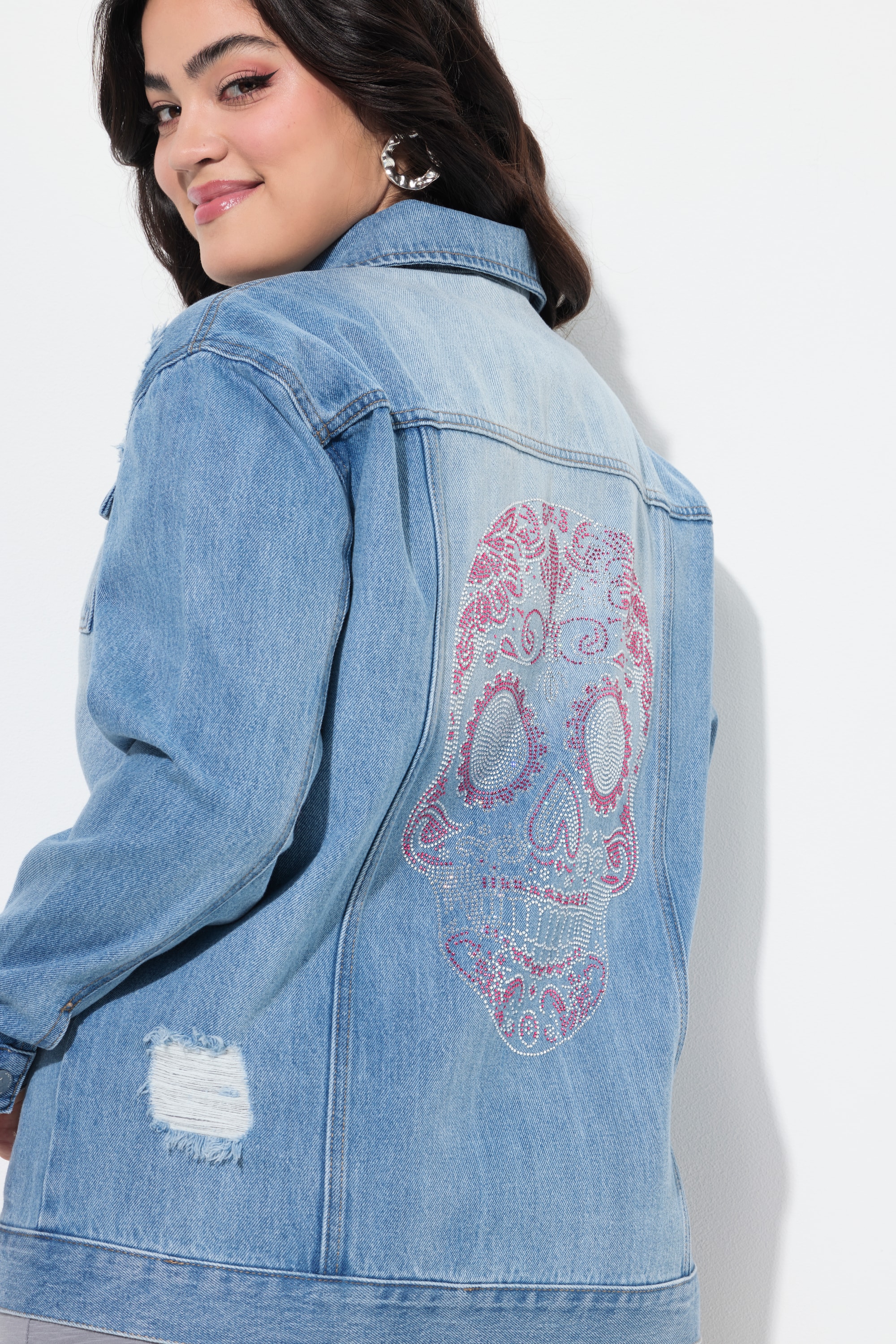 Angel of Style Damen große Größen Jeansjacke oversized Glitzer Totenkopf 840660