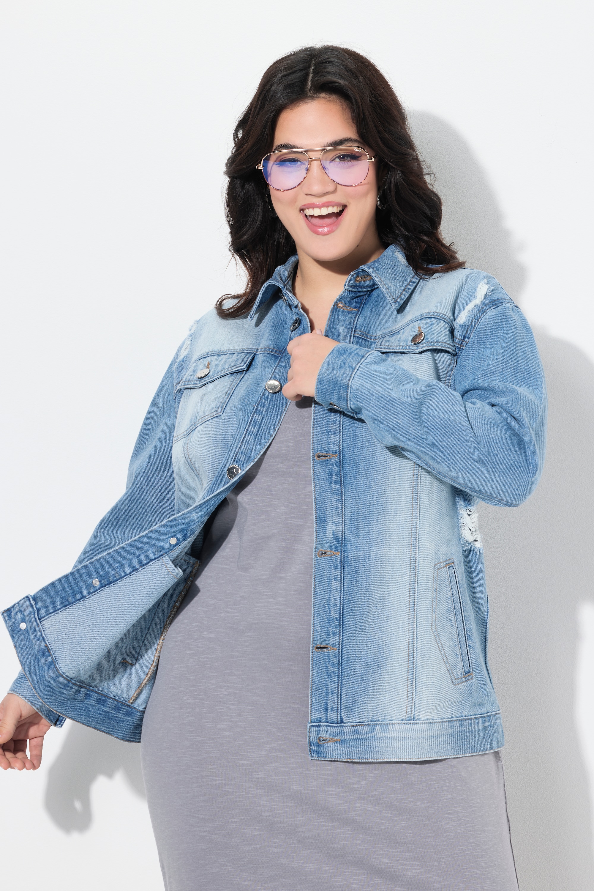 Angel of Style Damen große Größen Jeansjacke oversized Glitzer Totenkopf  840660