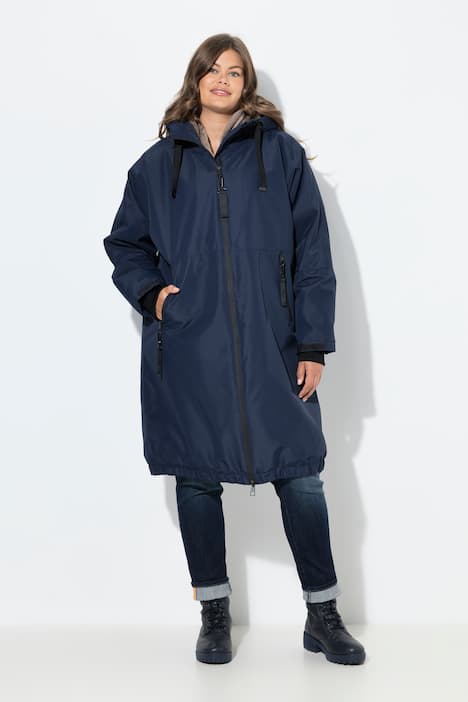 Funktionsmantel, oversized, Teddyfutter, Kapuze, 2-Wege-Zipper