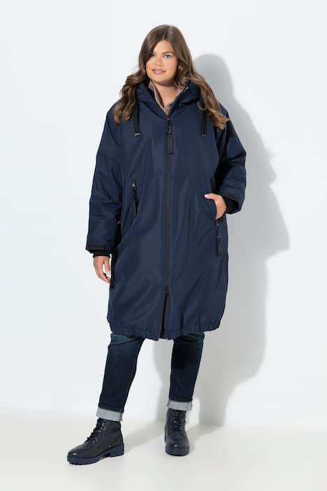 Functionele jas, oversized, teddy voering, capuchon, 2-wegrits