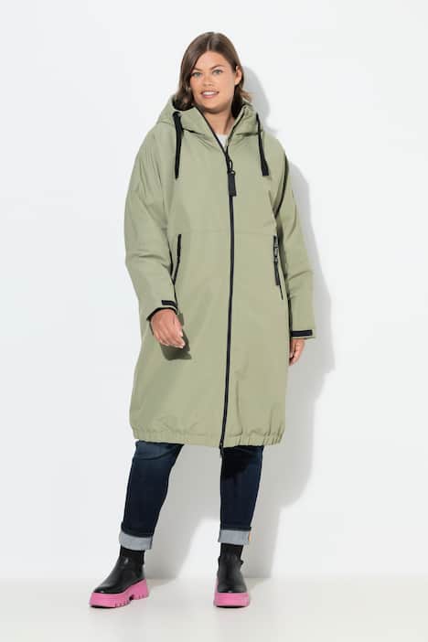 Funksjonell jakke, oversized, teddyfôr, hette, toveis glidelås