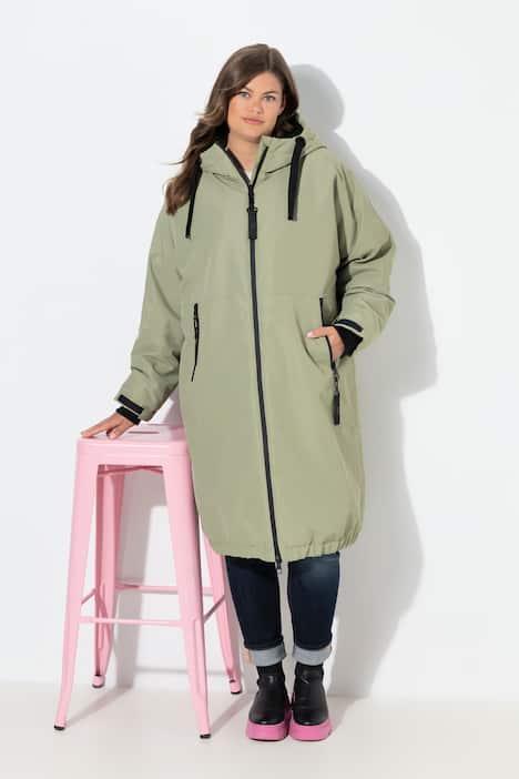 Funktionsmantel, oversized, Teddyfutter, Kapuze, 2-Wege-Zipper