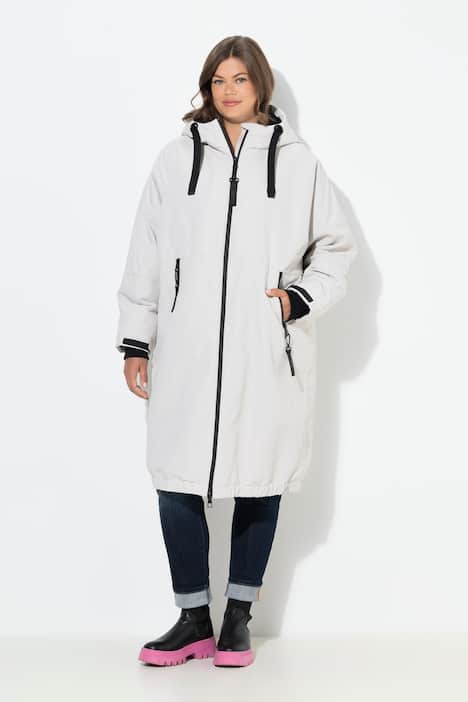 Funksjonell jakke, oversized, teddyfôr, hette, toveis glidelås