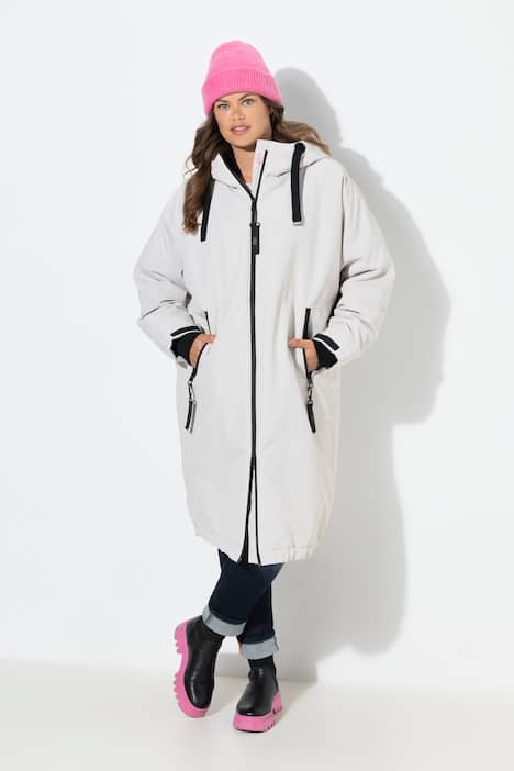 Funksjonell jakke, oversized, teddyfôr, hette, toveis glidelås
