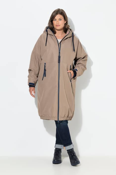 Funksjonell jakke, oversized, teddyfôr, hette, toveis glidelås