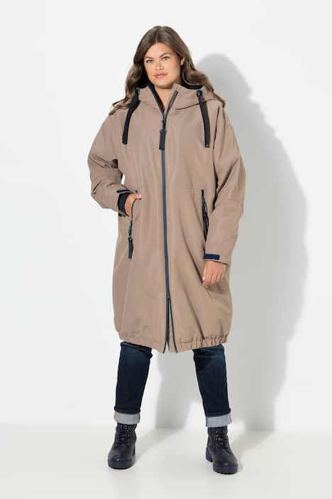 Funktionsmantel, oversized, Teddyfutter, Kapuze, 2-Wege-Zipper