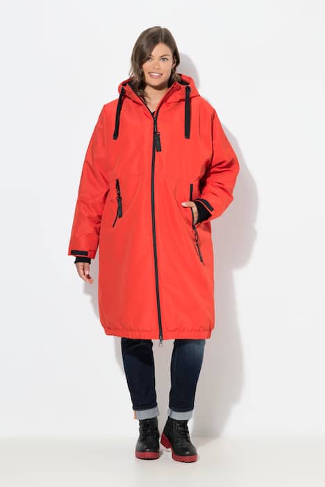 Funksjonell jakke, oversized, teddyfôr, hette, toveis glidelås