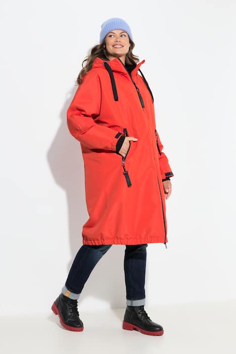 Funktionsmantel, oversized, Teddyfutter, Kapuze, 2-Wege-Zipper