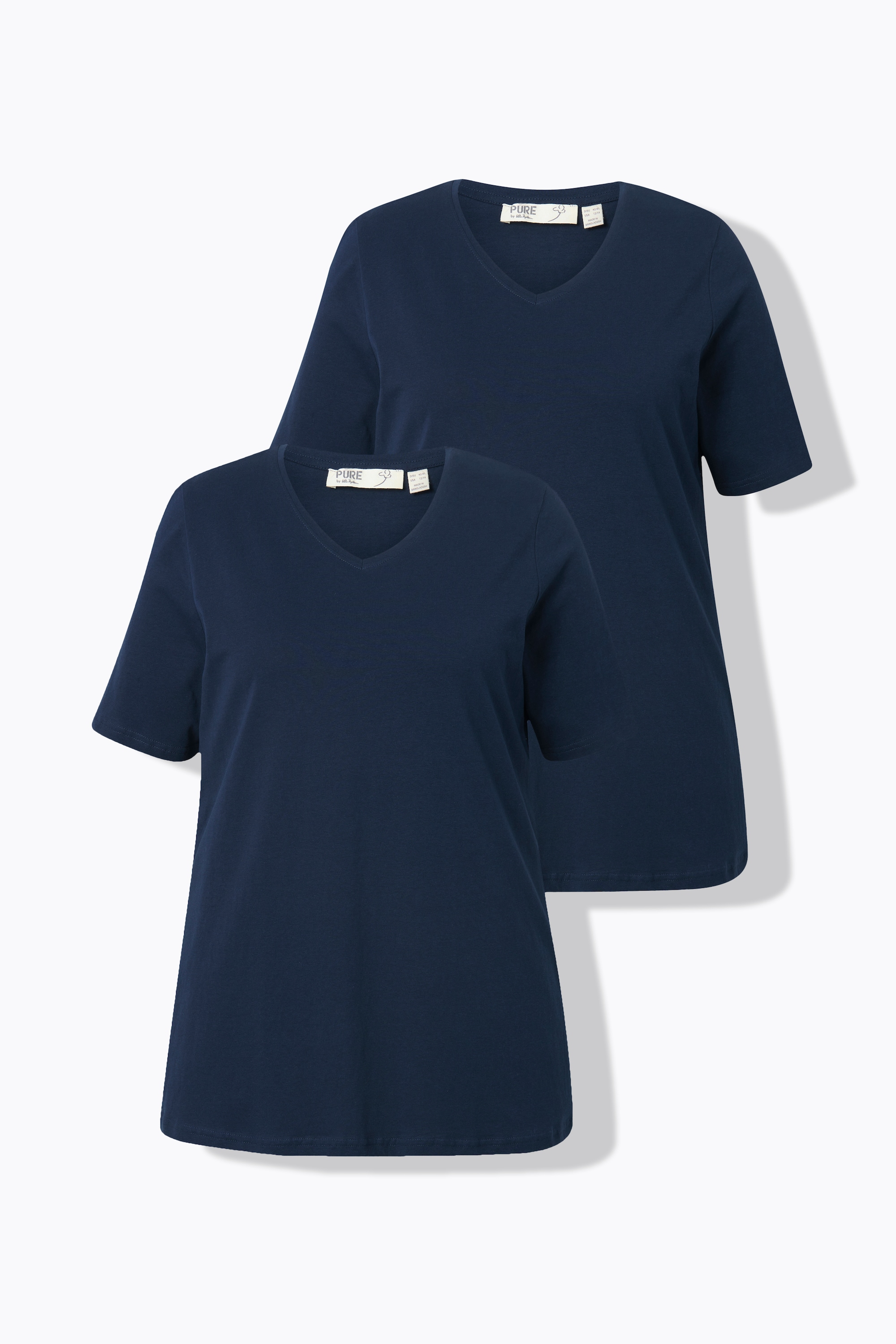 Ulla Popken Damen große Größen T Shirt 2er Pack V Ausschnitt Halbarm