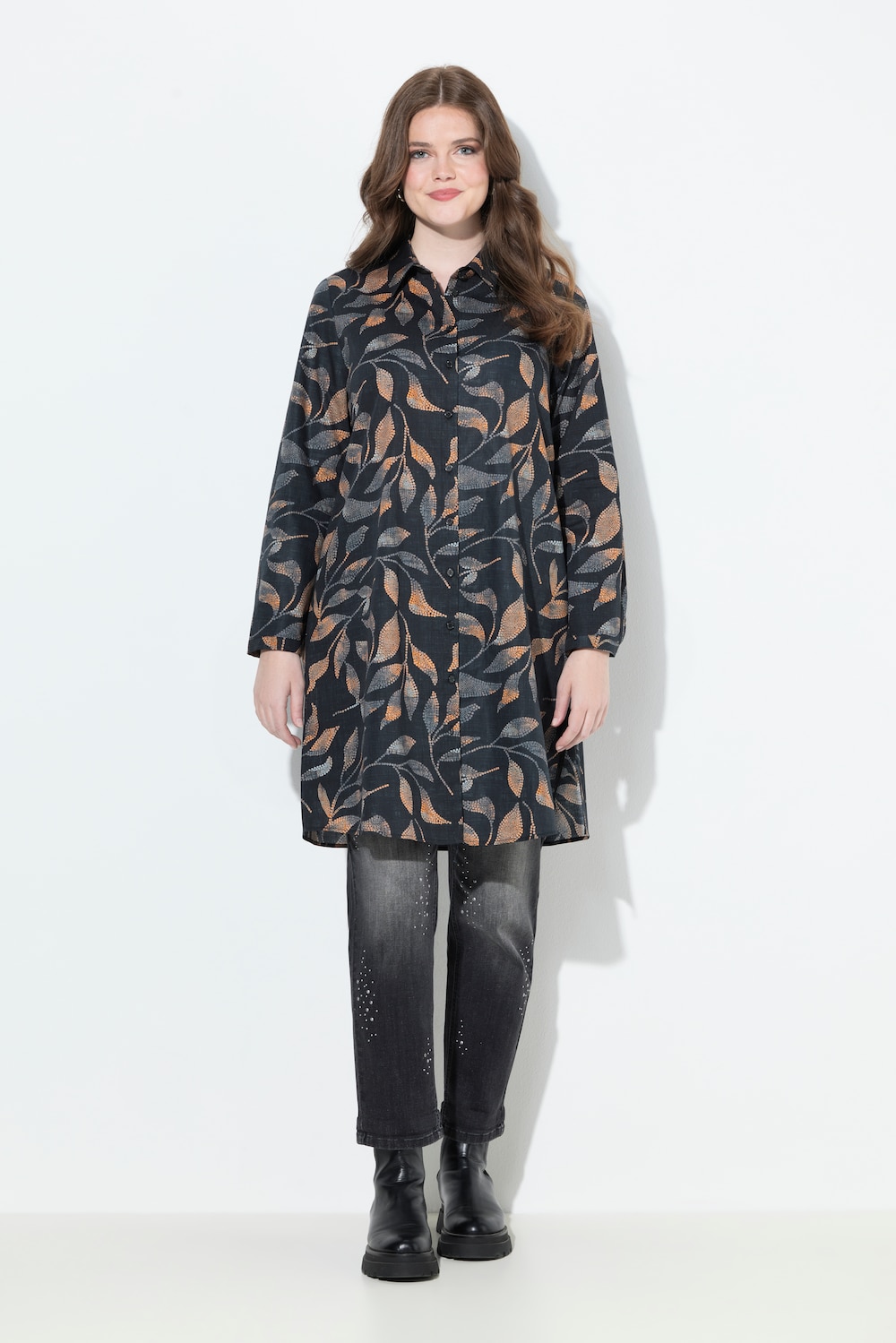 Große Größen Longbluse, Damen, schwarz, Größe: 42/44, Baumwolle, Ulla Popken