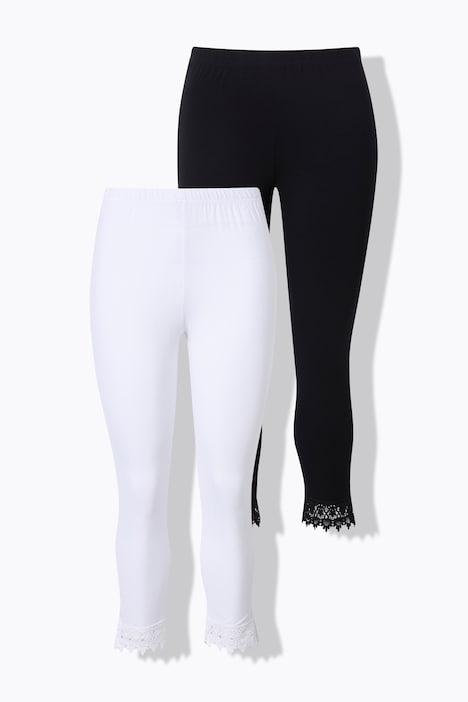 Leggings 7/8, lot de 2, ourlet en dentelle, coton bio