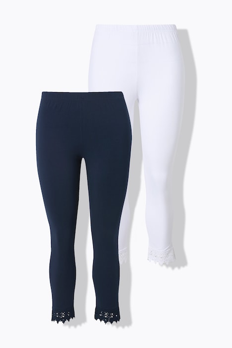 7/8-leggings, 2-pakning, blondekant, økologisk bomull