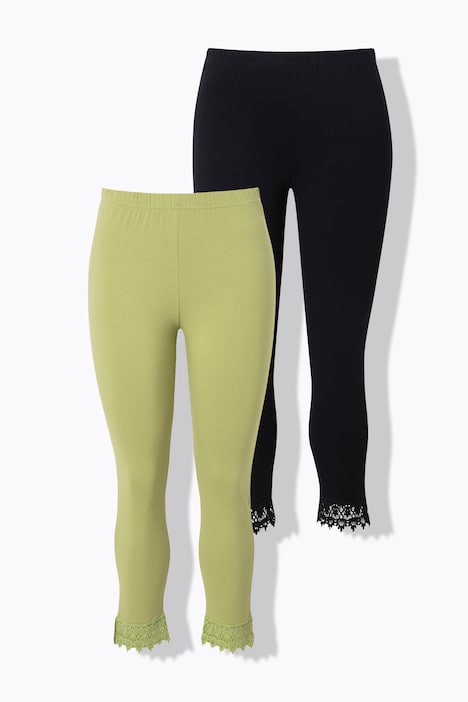 7/8-leggings, 2-pakning, blondekant, økologisk bomull