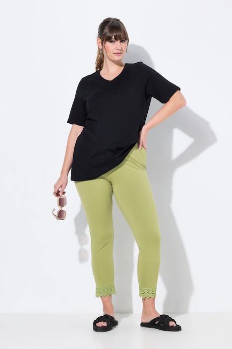 leggings 7/8, confezione da 2, orlo a pizzo, cotone biologico