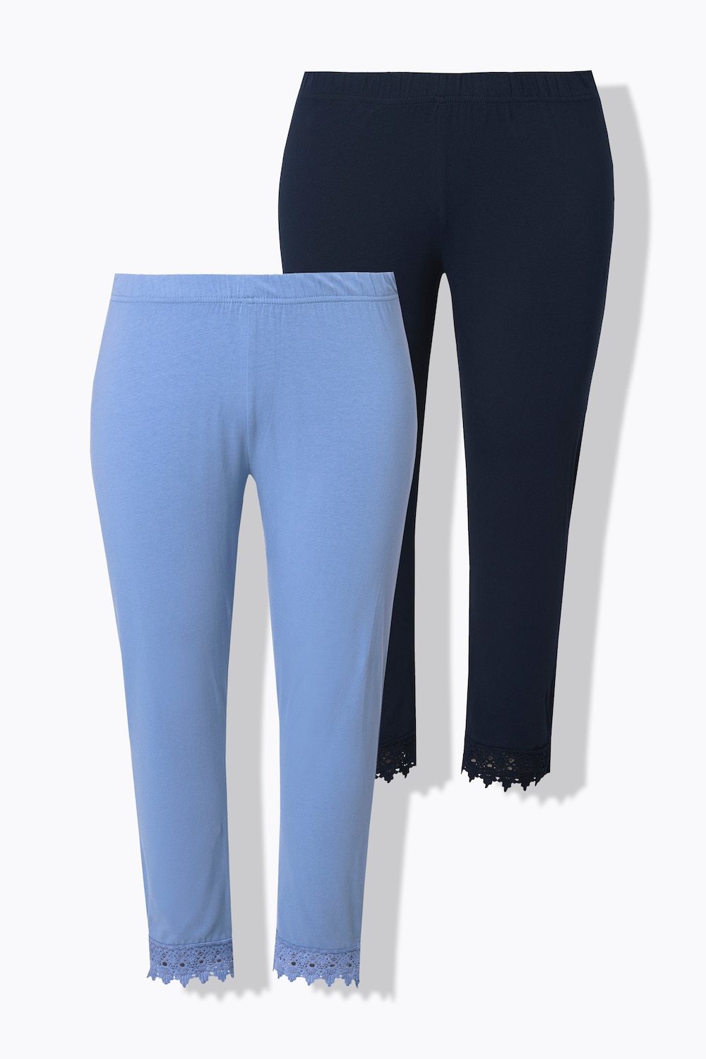 7/8-Leggings, 2er-Pack, Spitzensaum, Biobaumwolle