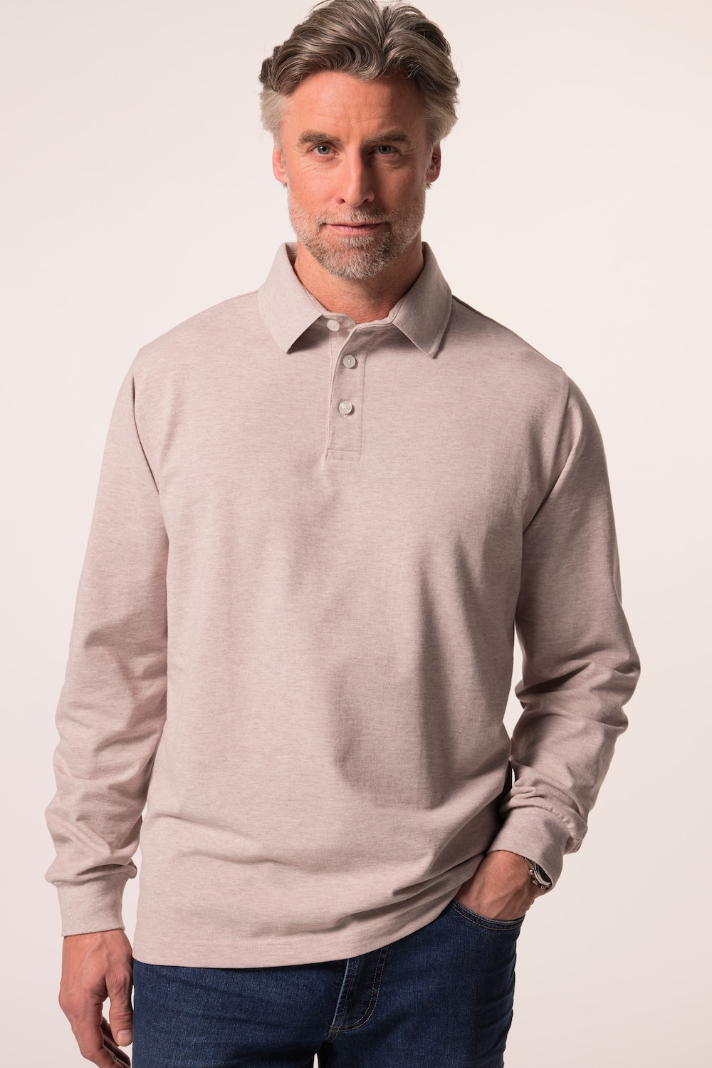 Boston Park Langarm-Poloshirt, Melange-Piqué, bis 84/86