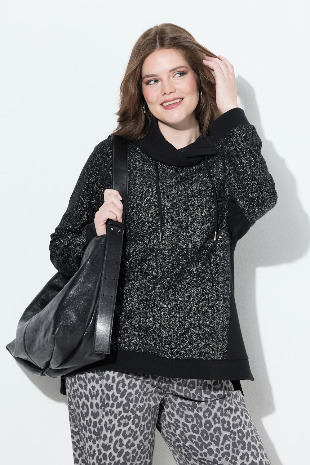 Sweatshirt, glittereffekt, stående krage, langermet
